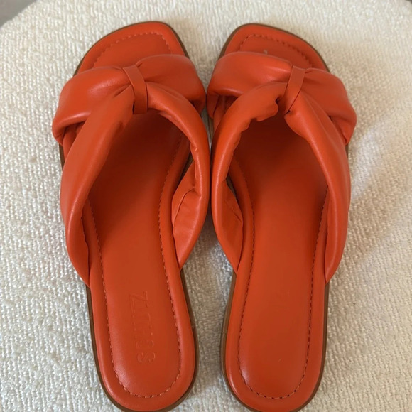 SCHUTZ Puffy Leather Slide Sandals Fairy Orange Size 9 - Picture 4 of 6